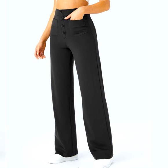 NWT Halara High Waisted Button Multiple Pockets Straight Leg Pant Black S Petite - Picture 1 of 11